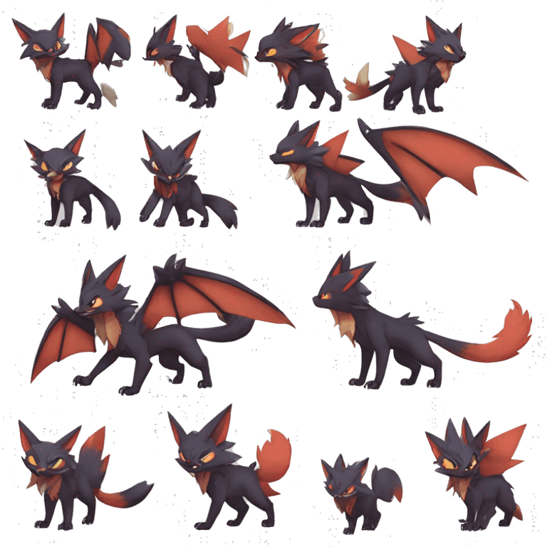 Noivern-Litten-Zorua-Nargacuga-Lycanroc-Torracat-Fakemon-hybrid full body emoji