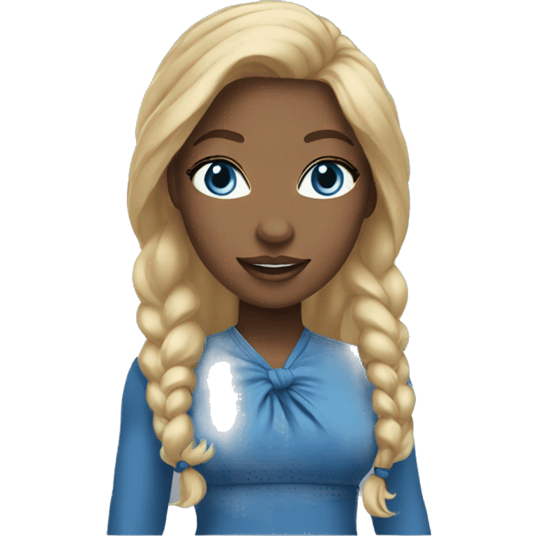  black american girl, with blue eyes and tied up blonde hair, waving emoji