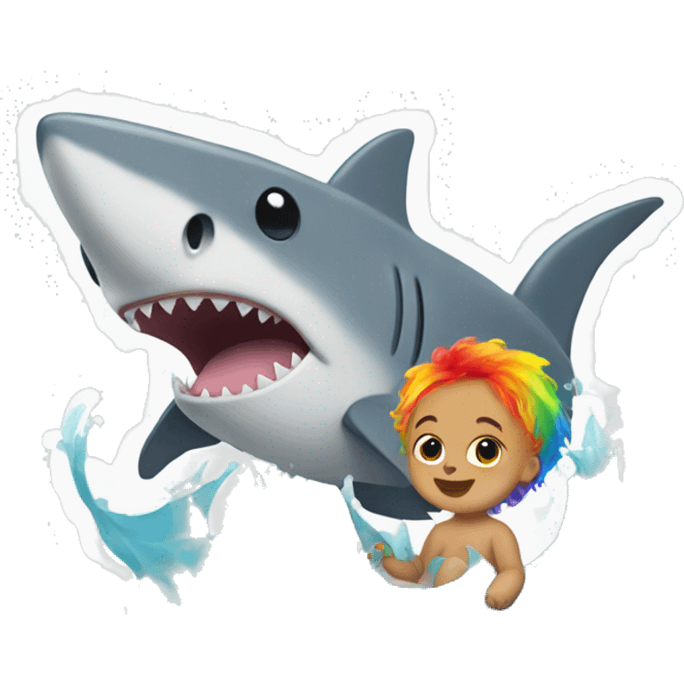 shark with rainbow hair and baby in hand emoji