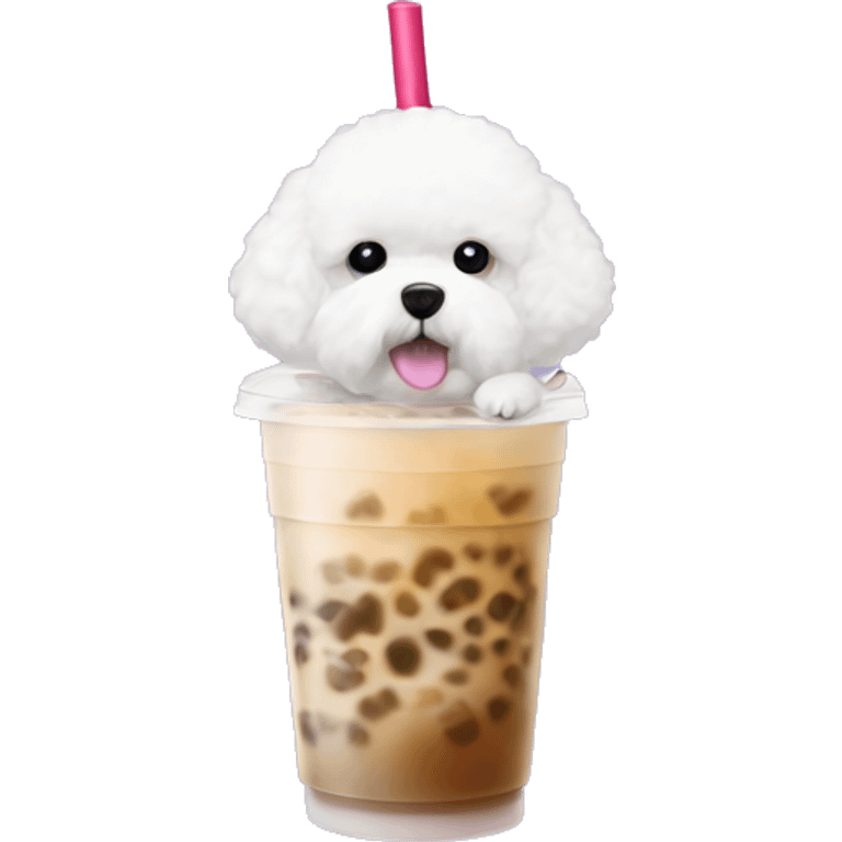 Bichon Frise dog with bubble tea emoji