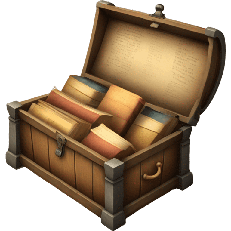 open vintage chest with old books inside  emoji