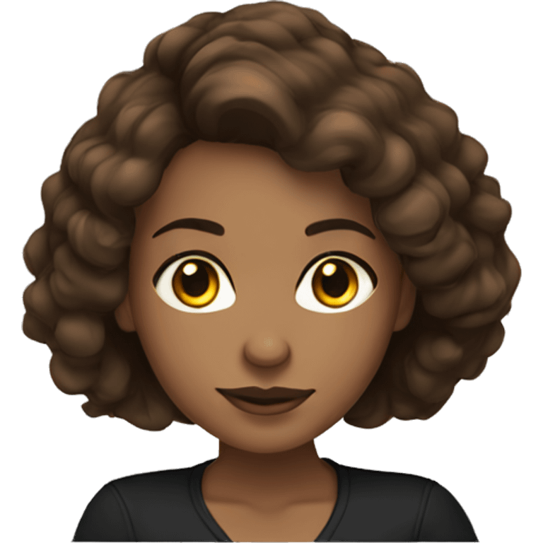 woman light skin long dark brown hair with laptop, brown eyes, black long sleeve  emoji