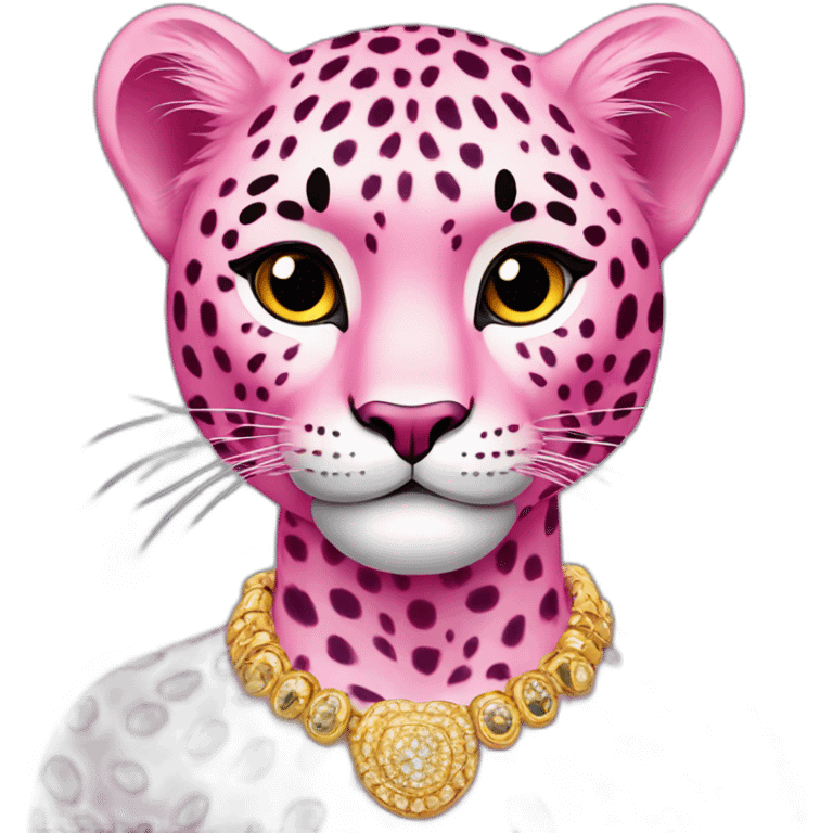 Pink leopard with gold jewellery emoji