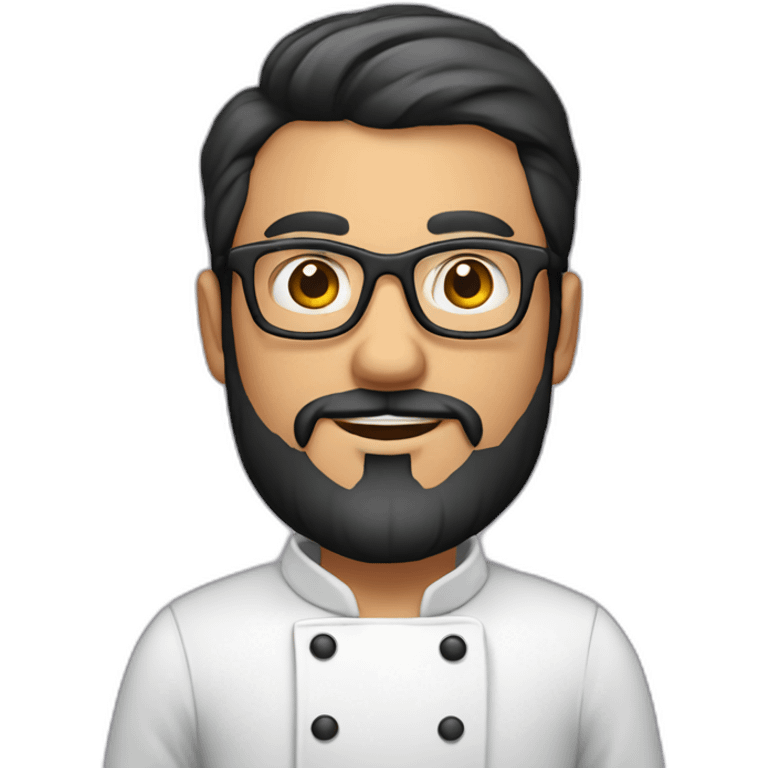 30 years old chef with beard and smooth short dark hair and big glasses proudly holding a pizza emoji