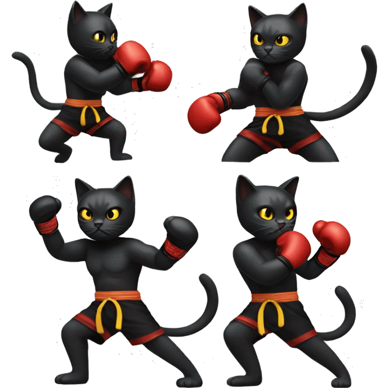 black cat doing muay thai emoji