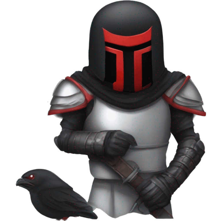 Man with Black armor and black bird helmet like falcon with red eyes (like femto from berserk) emoji