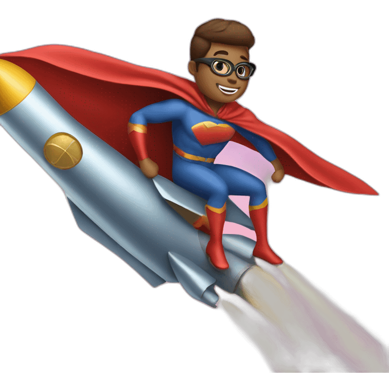 person dressed with a superhero cape riding on a rocket emoji