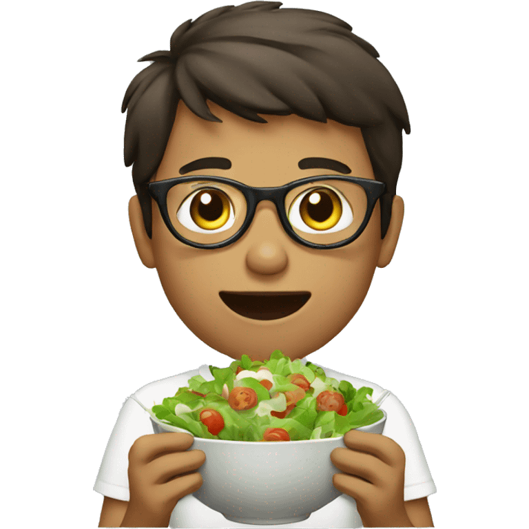 boy with glasses eats salad emoji