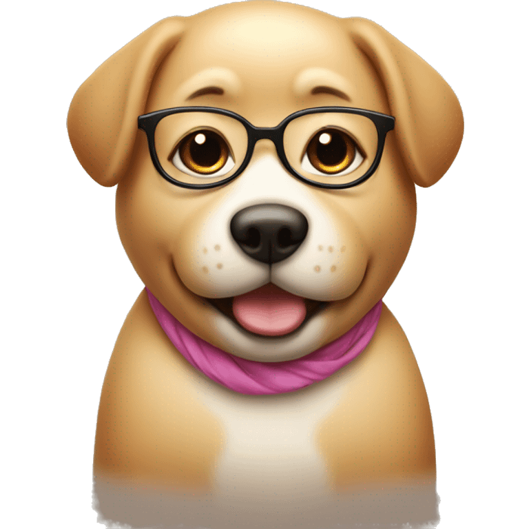 a cute fat girl, with glasses, looks like a dog, happy emoji