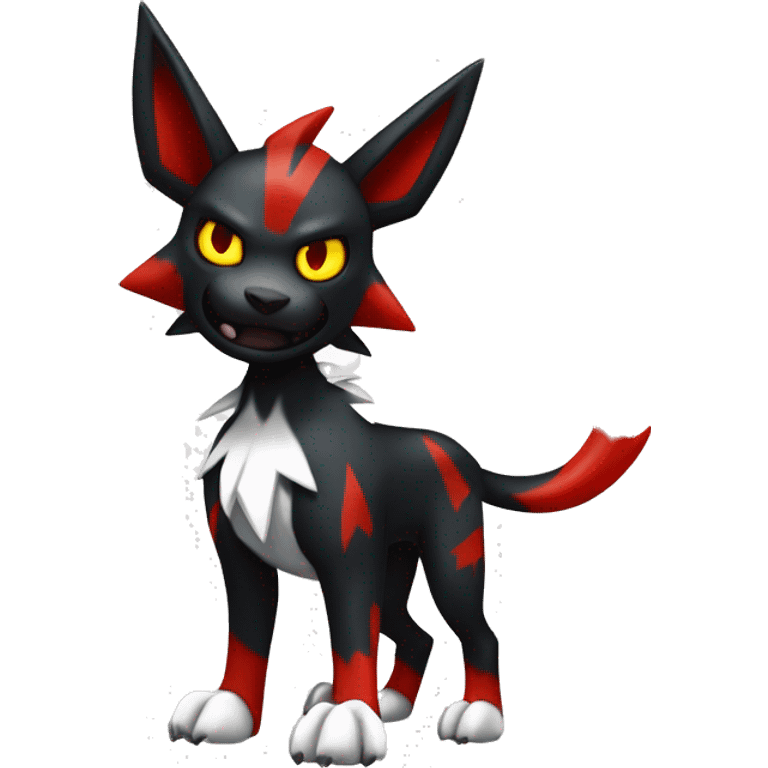 Black Cool Edgy Litten-Houndoom-Luxray Fakémon Digimon with Red and white Edgy markings, full body, outlined emoji