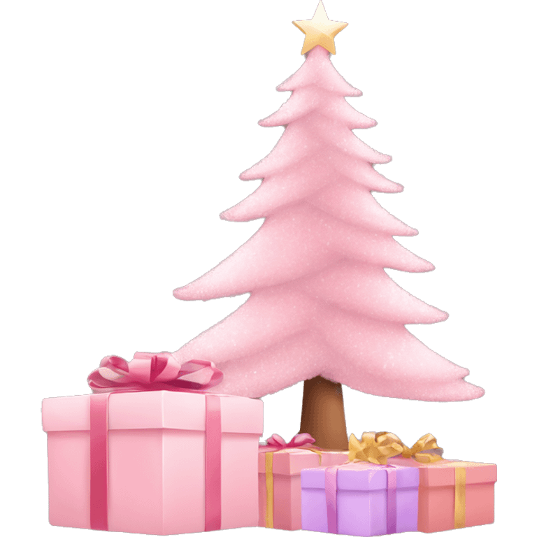 pastel pink christmas tree and some gift boxes emoji