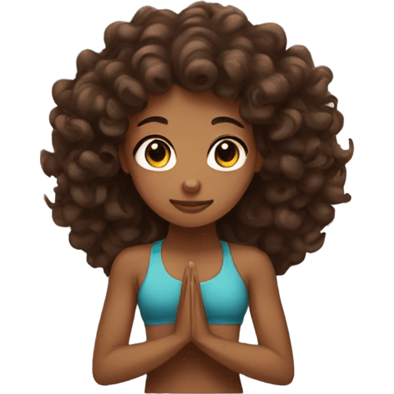 Curly hair brunette yoga girl with brown skin  emoji