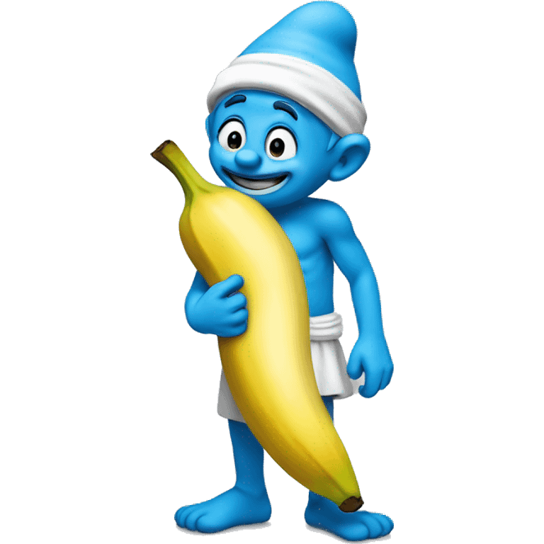 a smurf holding a banana emoji