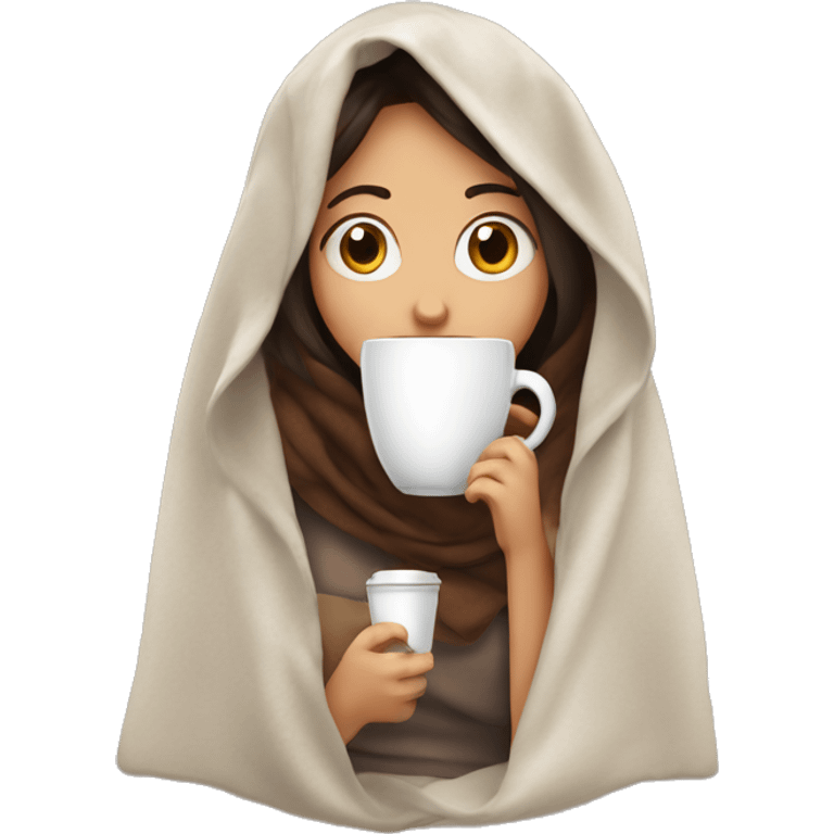 Brunet girl inside a blanket sipping coffee glasala oval emoji