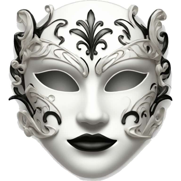 White Masquerade mask wit black swirlie designs on it. emoji