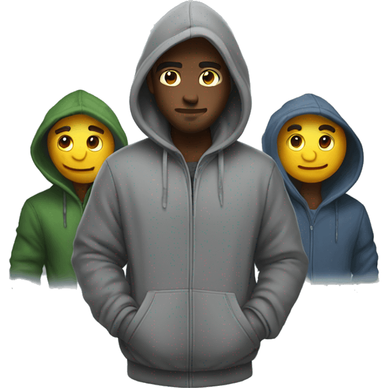 Guys with four hoodies on freezing emoji