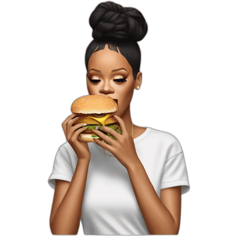 Rihanna eating a burger emoji