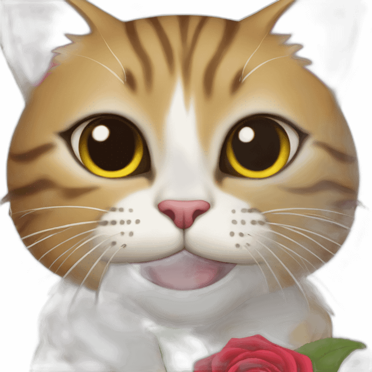 Fancy cat holding a rose in its mouth emoji