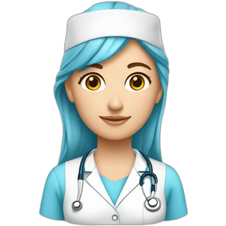 Esteticista uniforme médico celeste y gorro celeste.. Tez trigueña emoji