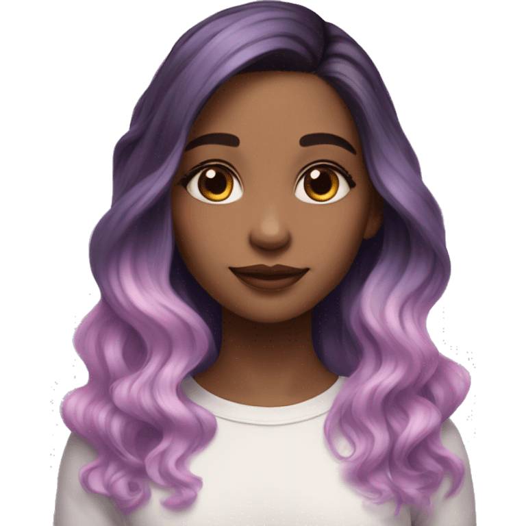 Girl w medium to fair skin with mid length lavender to pink ombre hair with brown eyes emoji