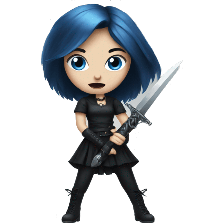 goth girl with blue eyes holding dagger emoji