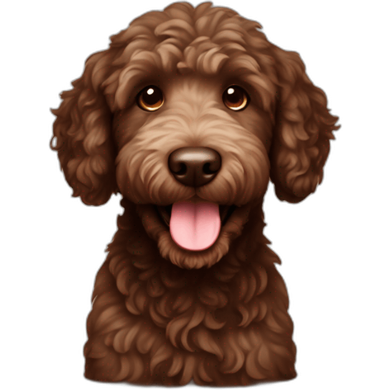 Chocolate mini labradoodle smilling emoji