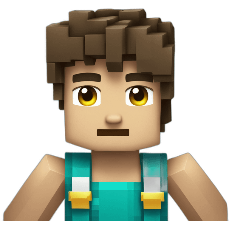 un minecraft garçon avec des cheveux turquoiseet un t sirt bleu emoji