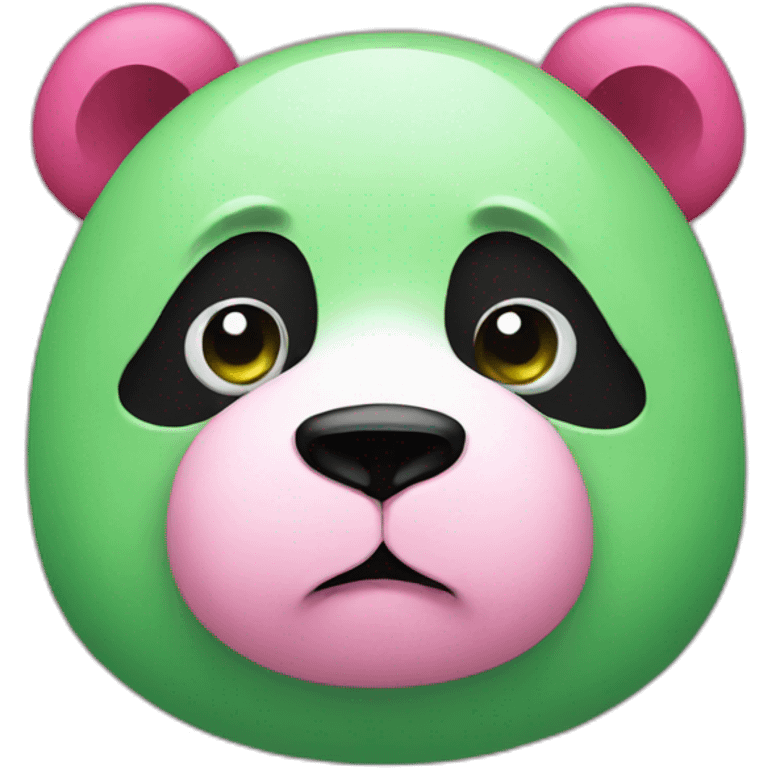 sad pink and green panda emoji