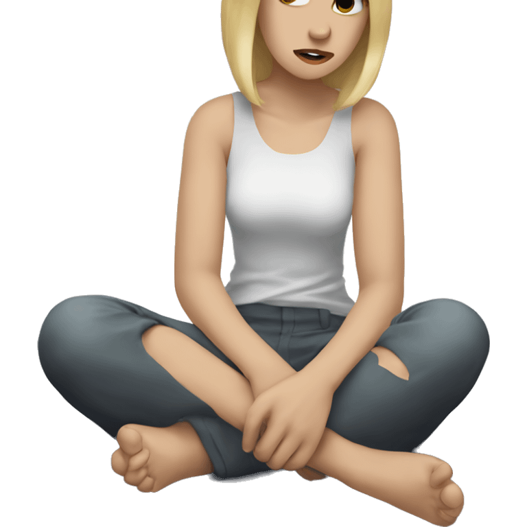 blonde hair girl with hurt arm sitting down emoji