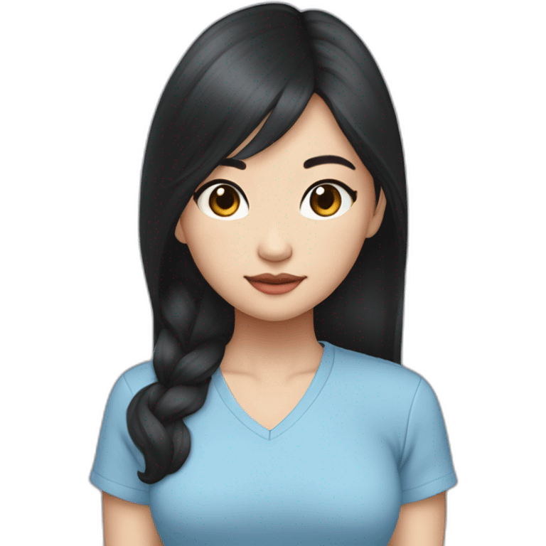 Evelyn Cathy Widjaja - asian black hair girl - blue armless shirt emoji