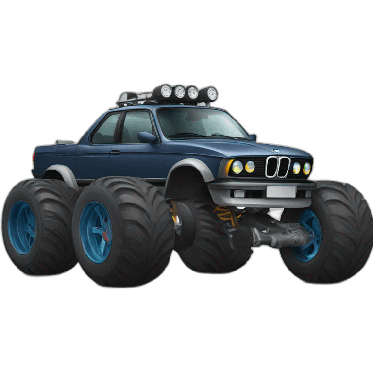 BMW car with monster truck wheels emoji