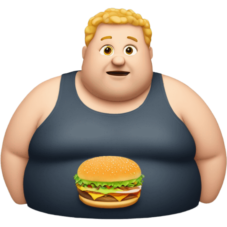 Fat guy holding fries and a burger emoji