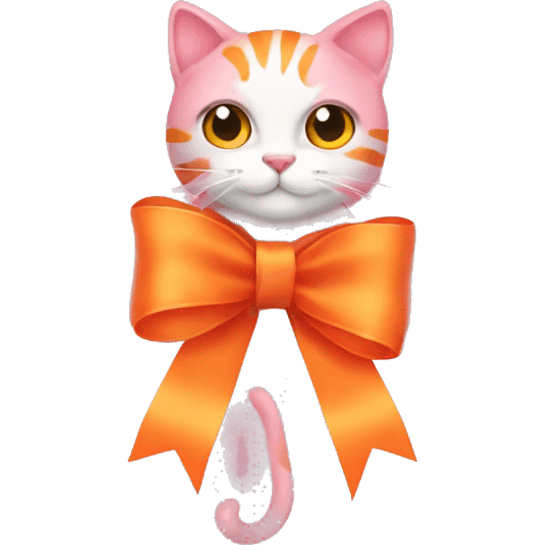 Pink bow ribbon with orange cat emoji