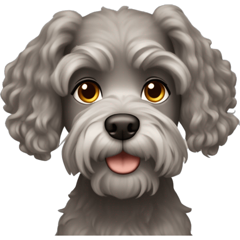 redhead girl with wavy hair and brown eyes with a little grey schnauzer  emoji