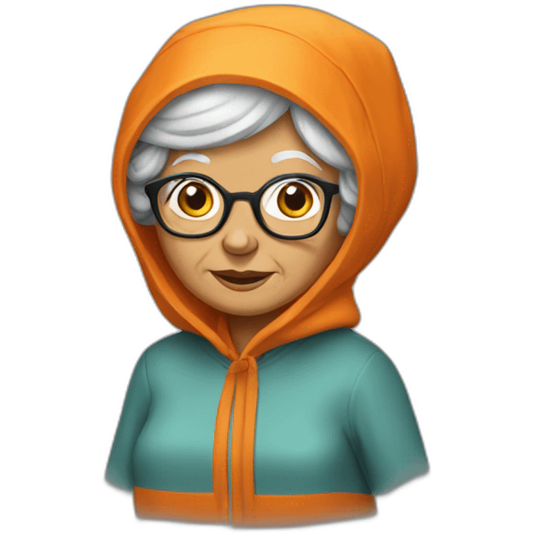 Orange raincoat granny in headscarf emoji