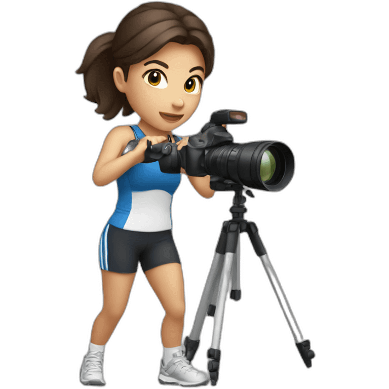 A brunette sporty girl taking photos emoji