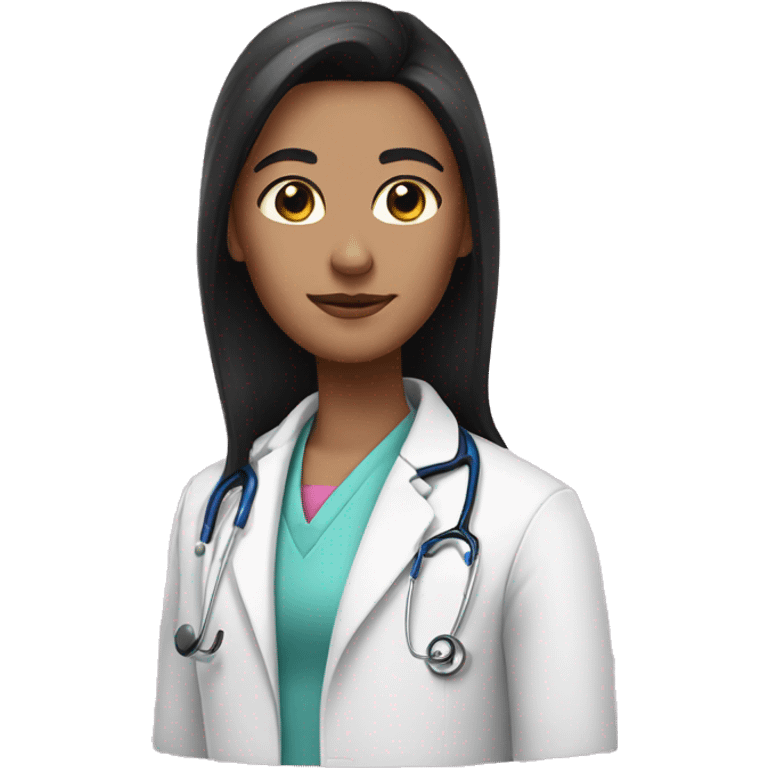 Long black hair doctor in pink coat emoji