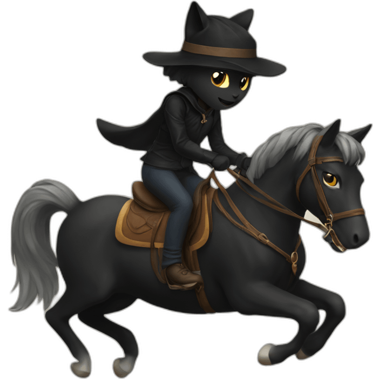 black cat riding a horse emoji