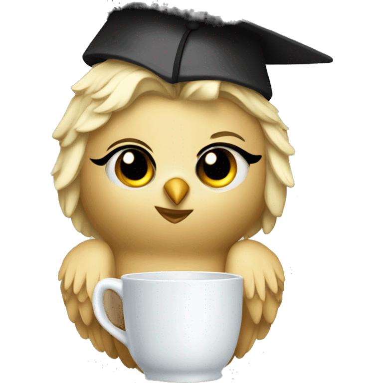 A blonde owl princess in a graduation cup emoji