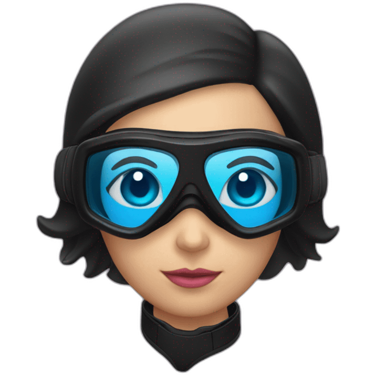 scubadiver woman, with black suit and Pink dive mask in her blue eyes emoji