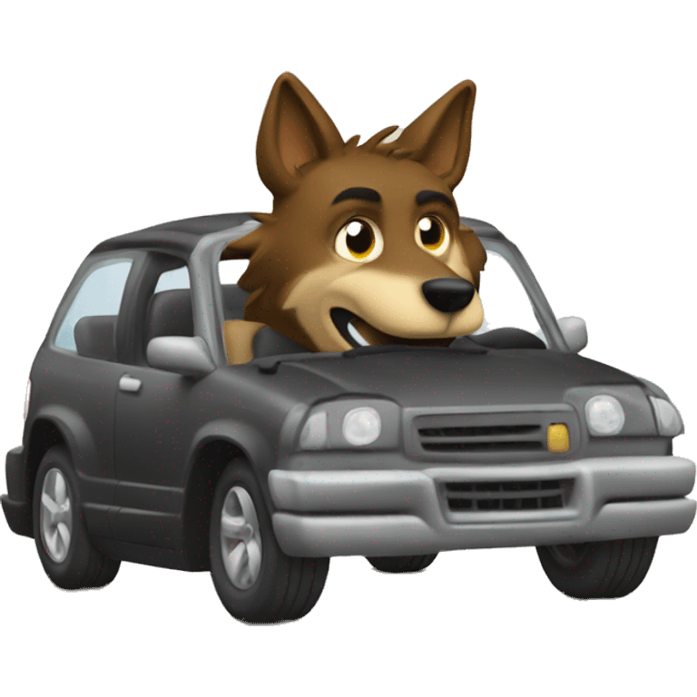 Clawd wolf driving a car emoji