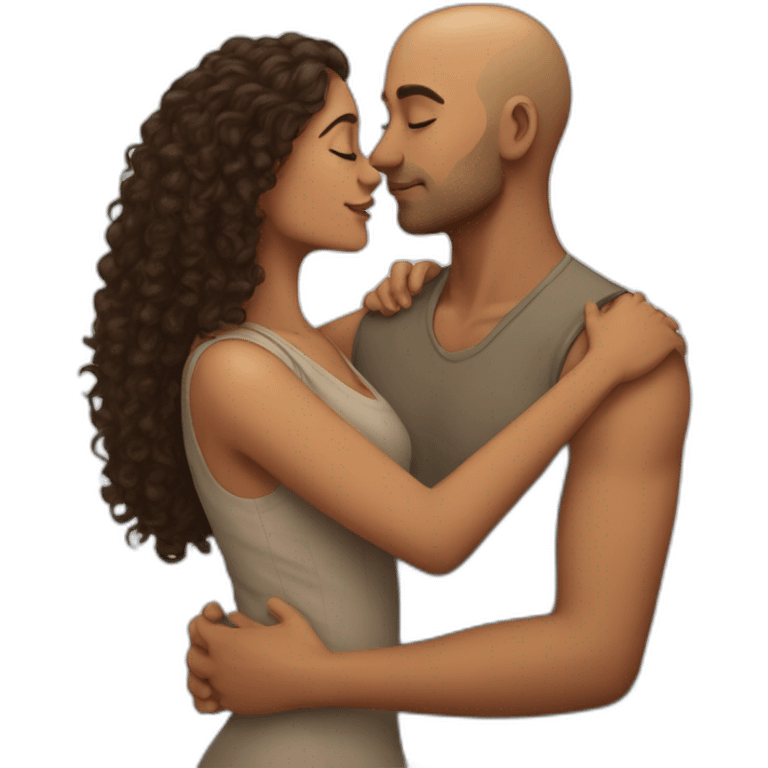 A indian race man with shaved head kissing a indian woman with curly hair short, Who embrace each other tenderly emoji