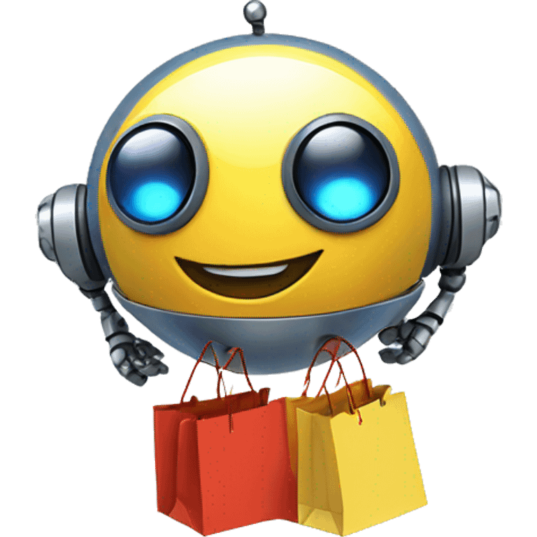 cute floating spherical happy robot with shopping bags emoji