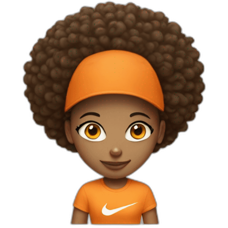 Fille blance avec un afro orange et un t-shirt nike emoji