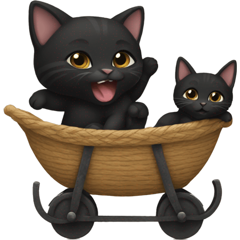 A black kitty riding a baby emoji