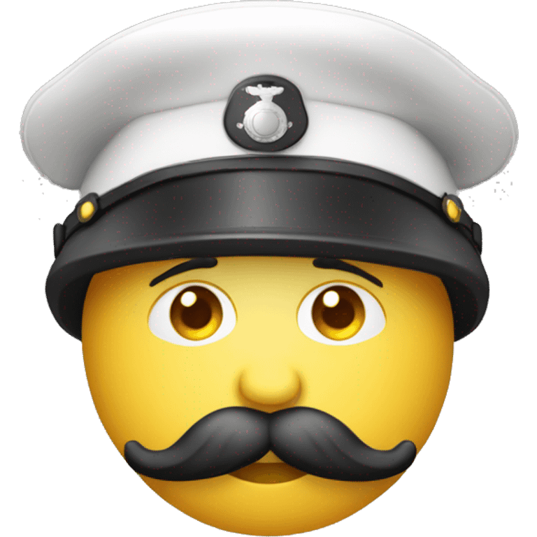 Bonhomme avec une moustache dans le prolongement de son nez et avec une casquette militaire emoji