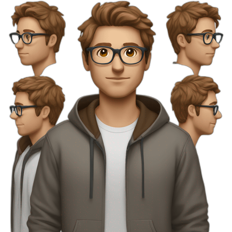 tech bro white male heart face messy brown tapered hair with clear plastic glasses and hoodie emoji