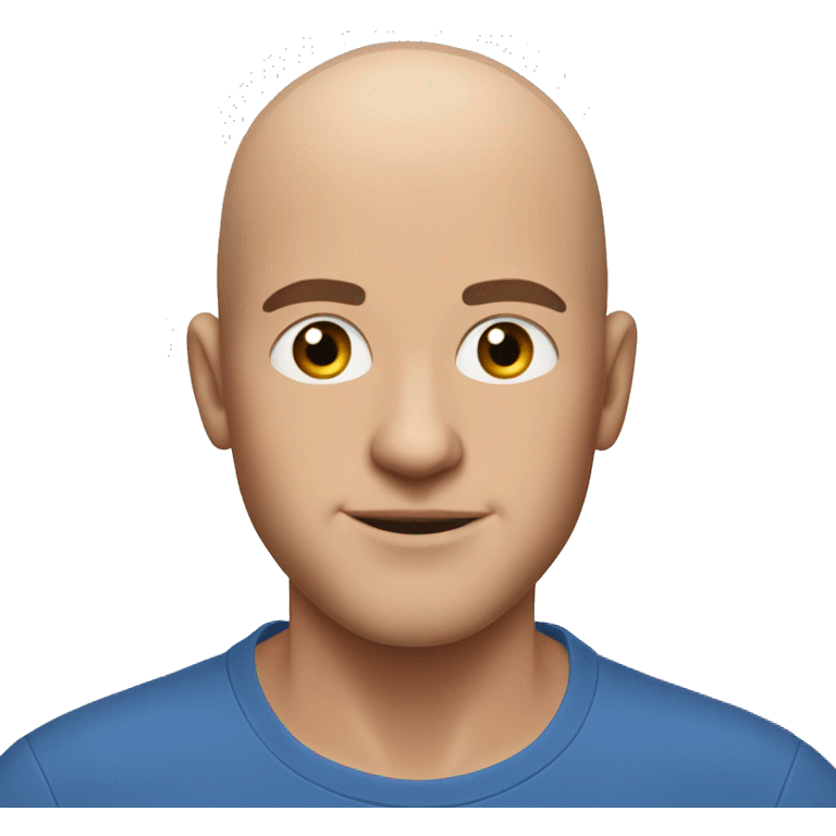 a man with a shaved head in a blue t - shirt posing for a, face-on head shot, patryk hardziej, shaved head, face on head shot emoji