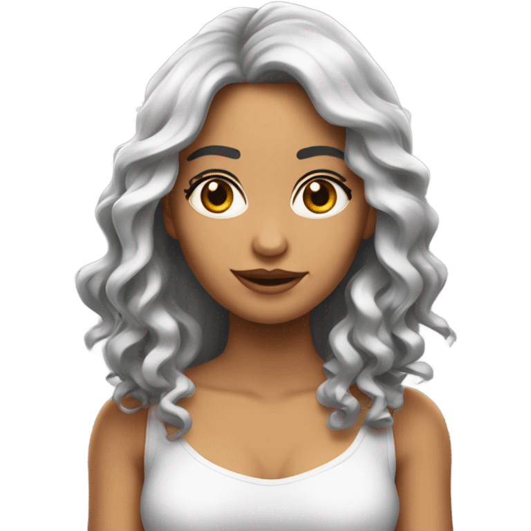 chica blanca con rubor,cabello largo ondulado negro emoji