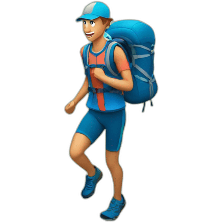 trail runner with cap and a Running Vest in a narrow path to the mountain emoji